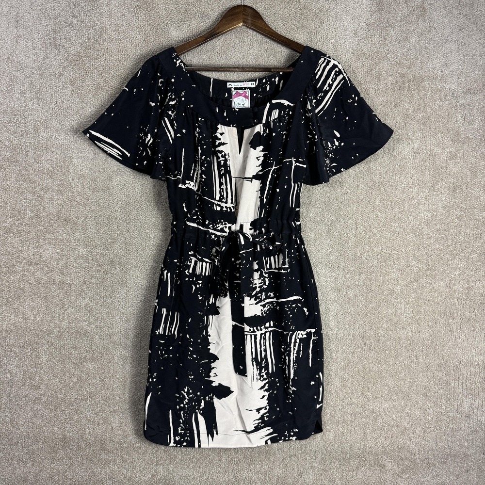 Yoana Baraschi Dress Womens 4 Black White Silk Short Sleeve Made in‎ USA NYC